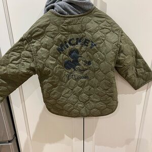 Zara Mickey Mouse Kids Quilted Jacket - Olive Green 12-18m